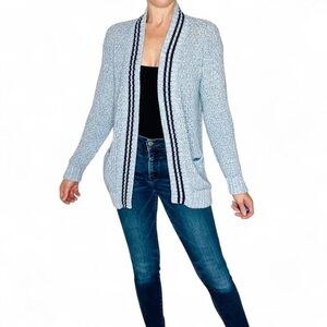 Tommy Hilfiger Blue Stripe Heavy Crochet Preppy Open Cardigan